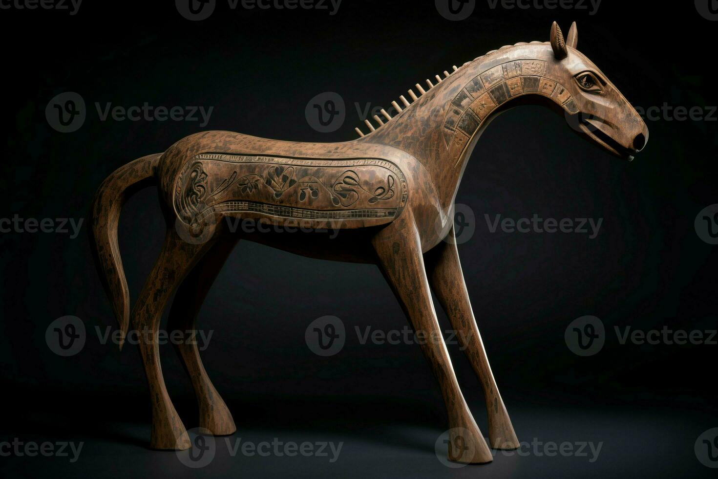 ai généré sculpté bois cheval longue jambes. produire ai photo