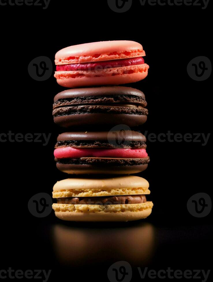 ai généré macarons minimalisme sur une foncé Contexte. la gastronomie la photographie. haute résolution. ai génératif photo