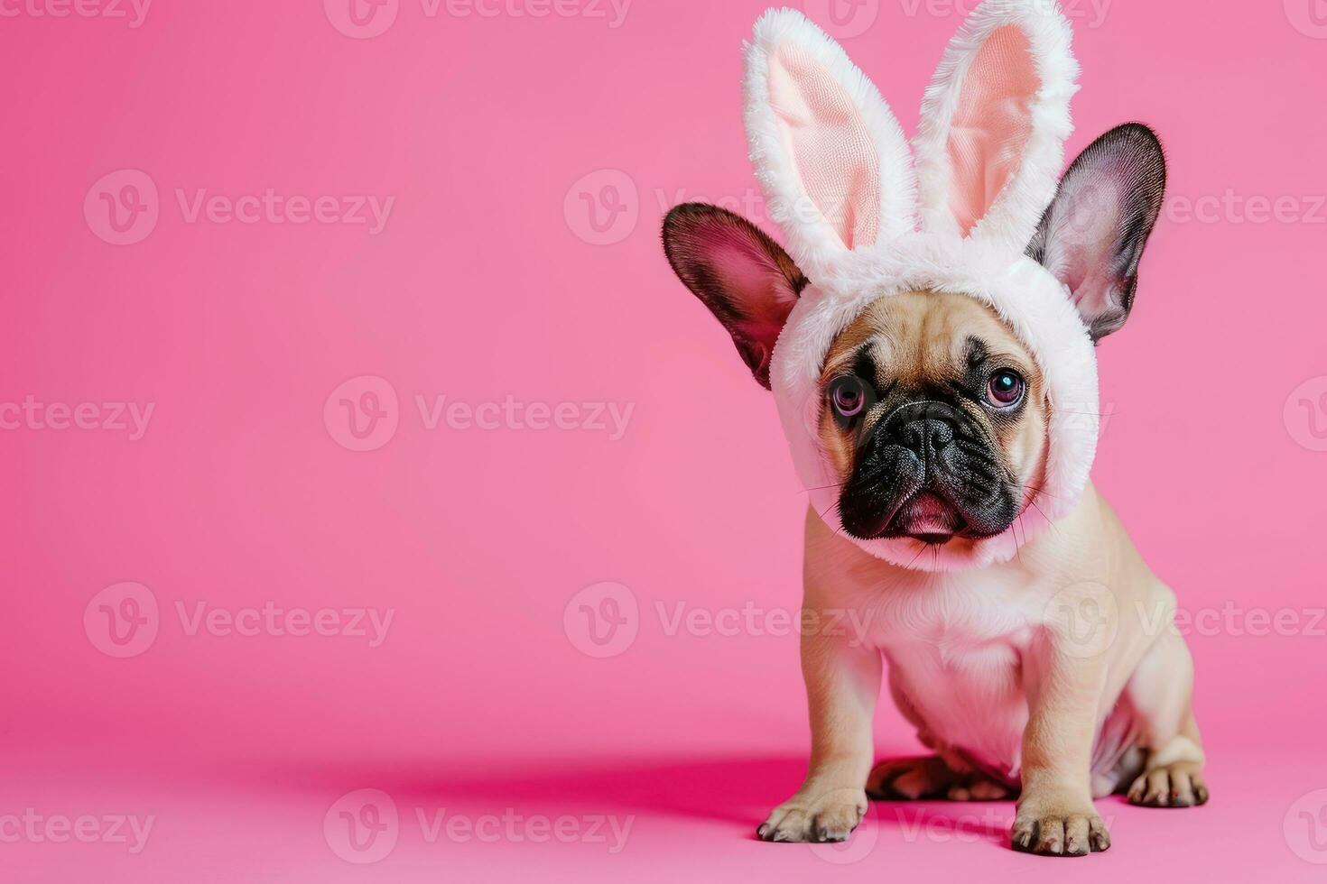 ai généré content chien avec lapin oreilles pour Pâques, bannière pour votre publicité, Pâques lapin, content Pâques. photo