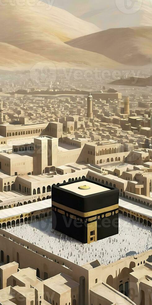 ai généré musulman communauté fête eid vibrant kaaba scène dans Mecque photo