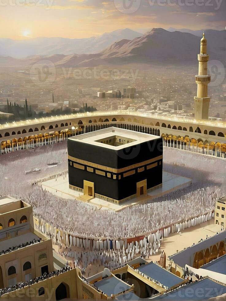ai généré kaaba Ramadan lueur captivant islamique observance dans Mecque photo