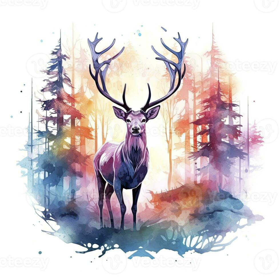 ai généré coloré cerfs dans forêt. T-shirt conception. ai généré photo