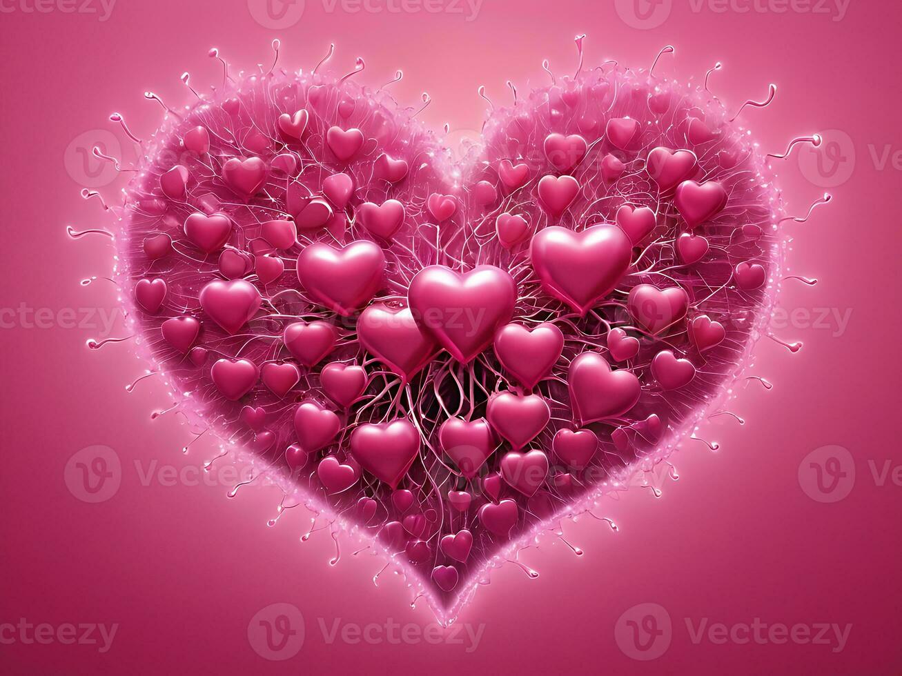 ai généré numérique l'amour neural réseau établi cœurs sur rose pour la Saint-Valentin dessins photo
