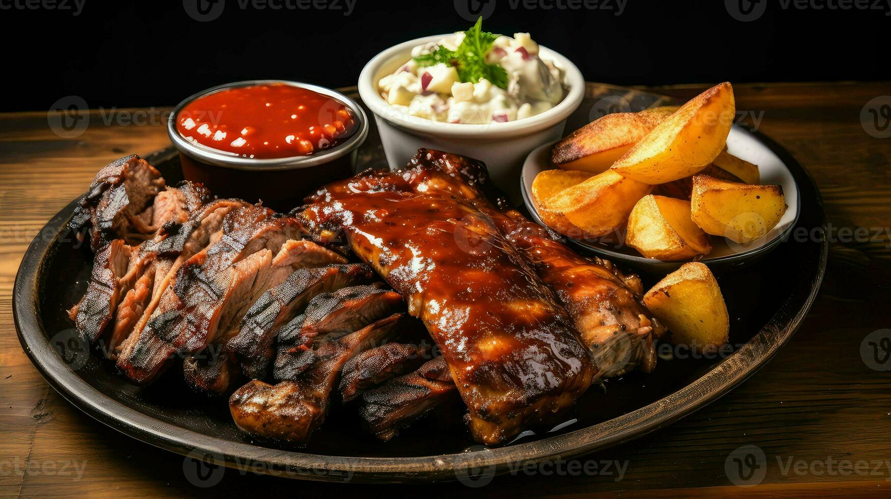 ai généré steak assiette un barbecue nourriture photo