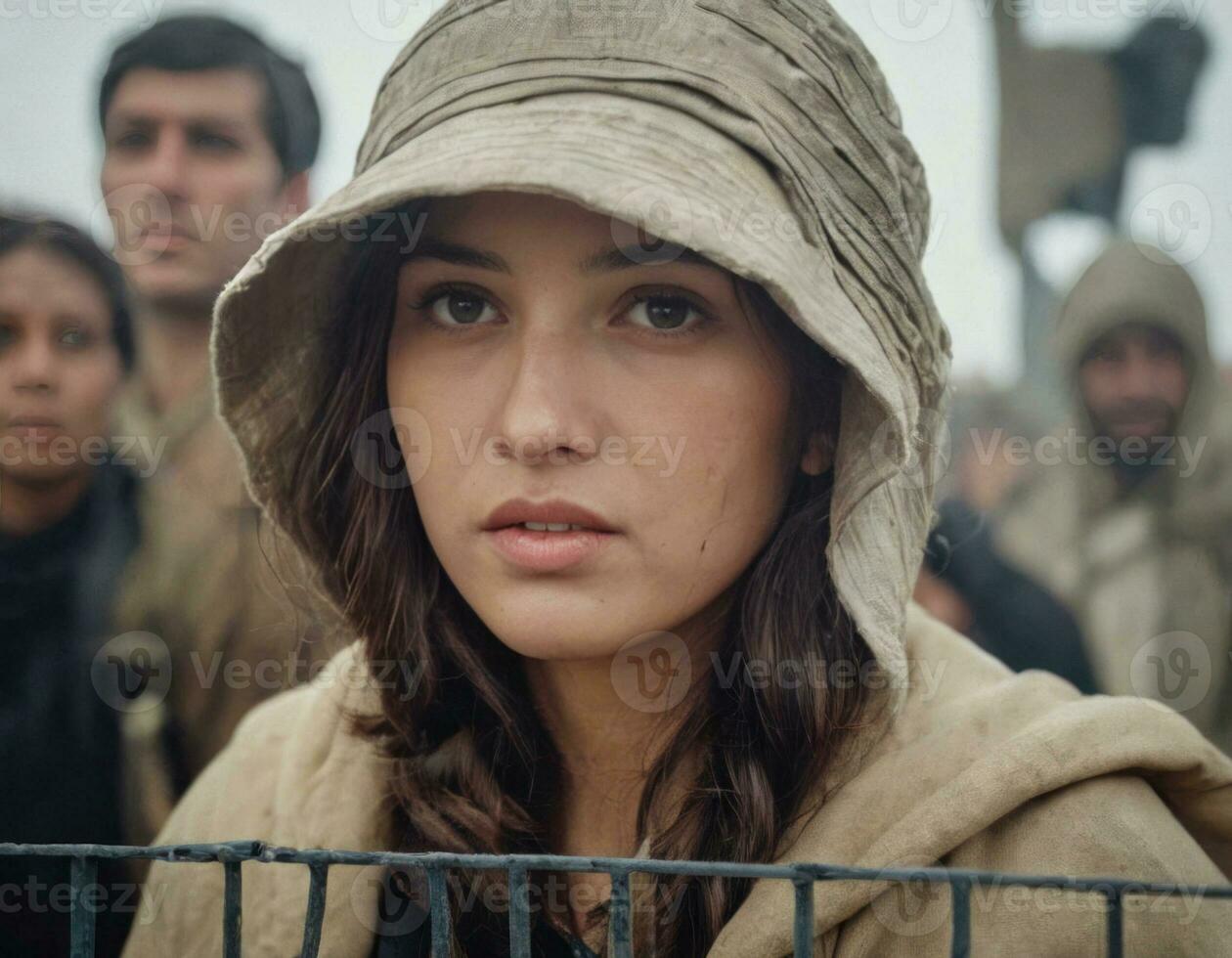 ai généré réfugié femme. ai généré. une Jeune fille sur le réservation. photo