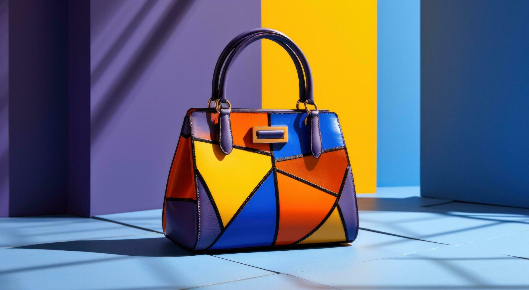 ai généré le sac est assis sur coloré mosaïque panneau, photo