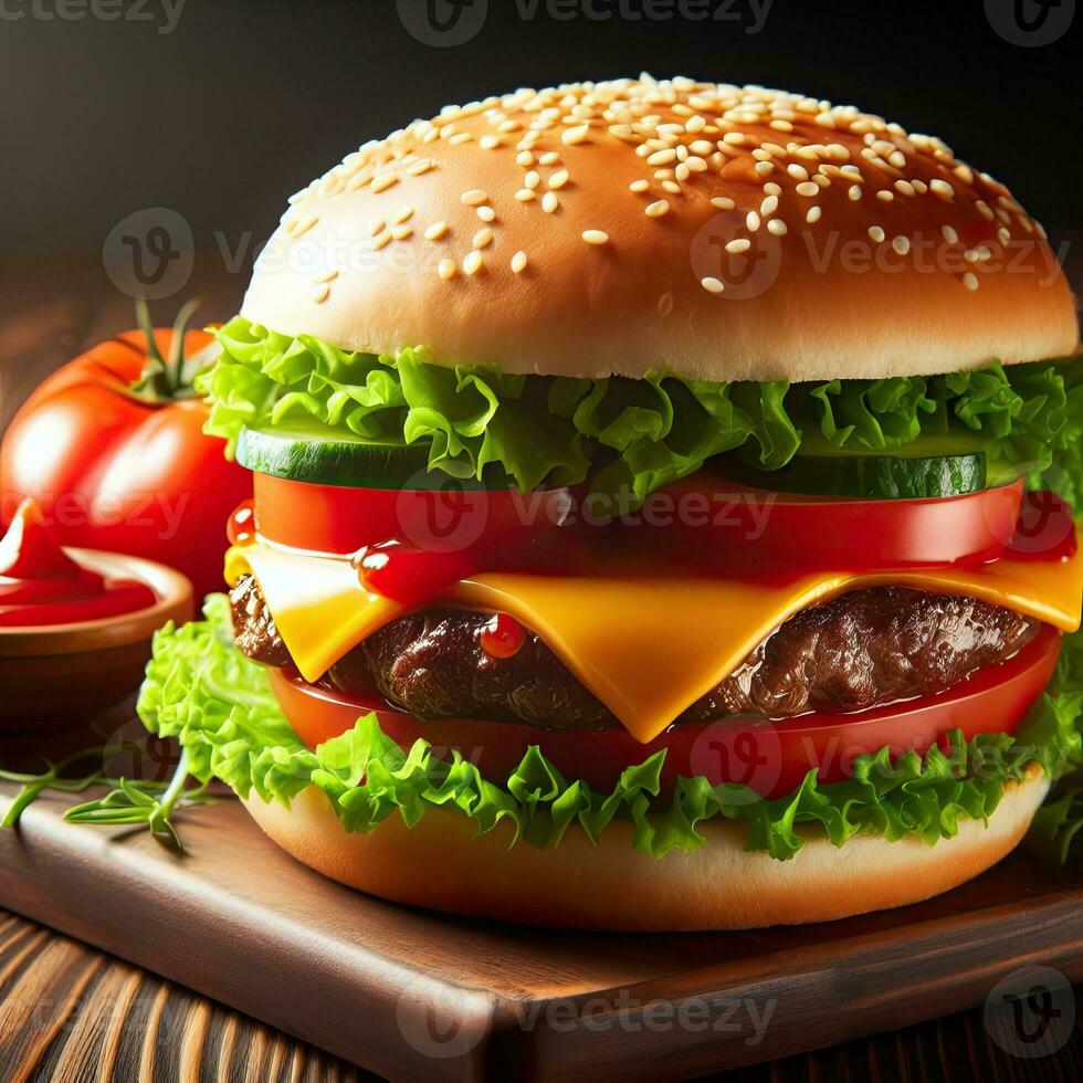 ai généré juteux du boeuf Burger avec lumière exposition ai génératif photo