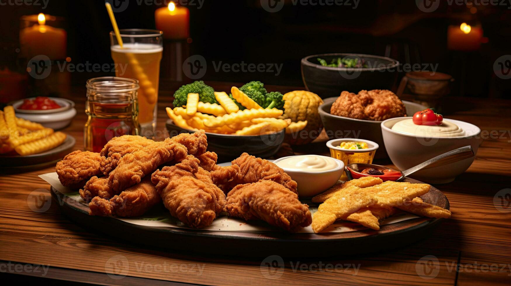 ai généré chaud et épicé frit poulet sur le assiette ai génératif photo