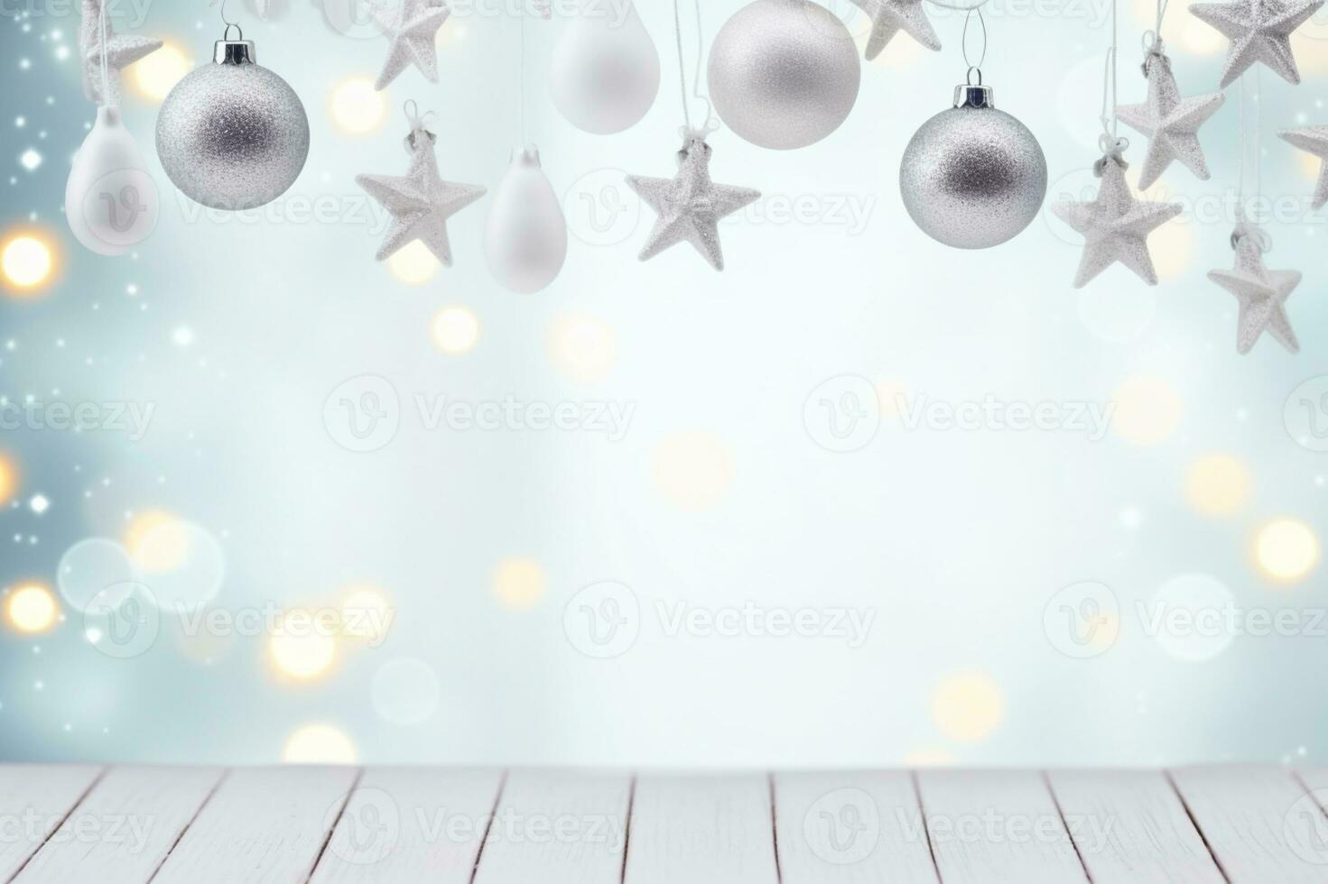 ai généré joyeux Noël et content Nouveau année, vacances salutation carte avec flou bokeh Contexte photo