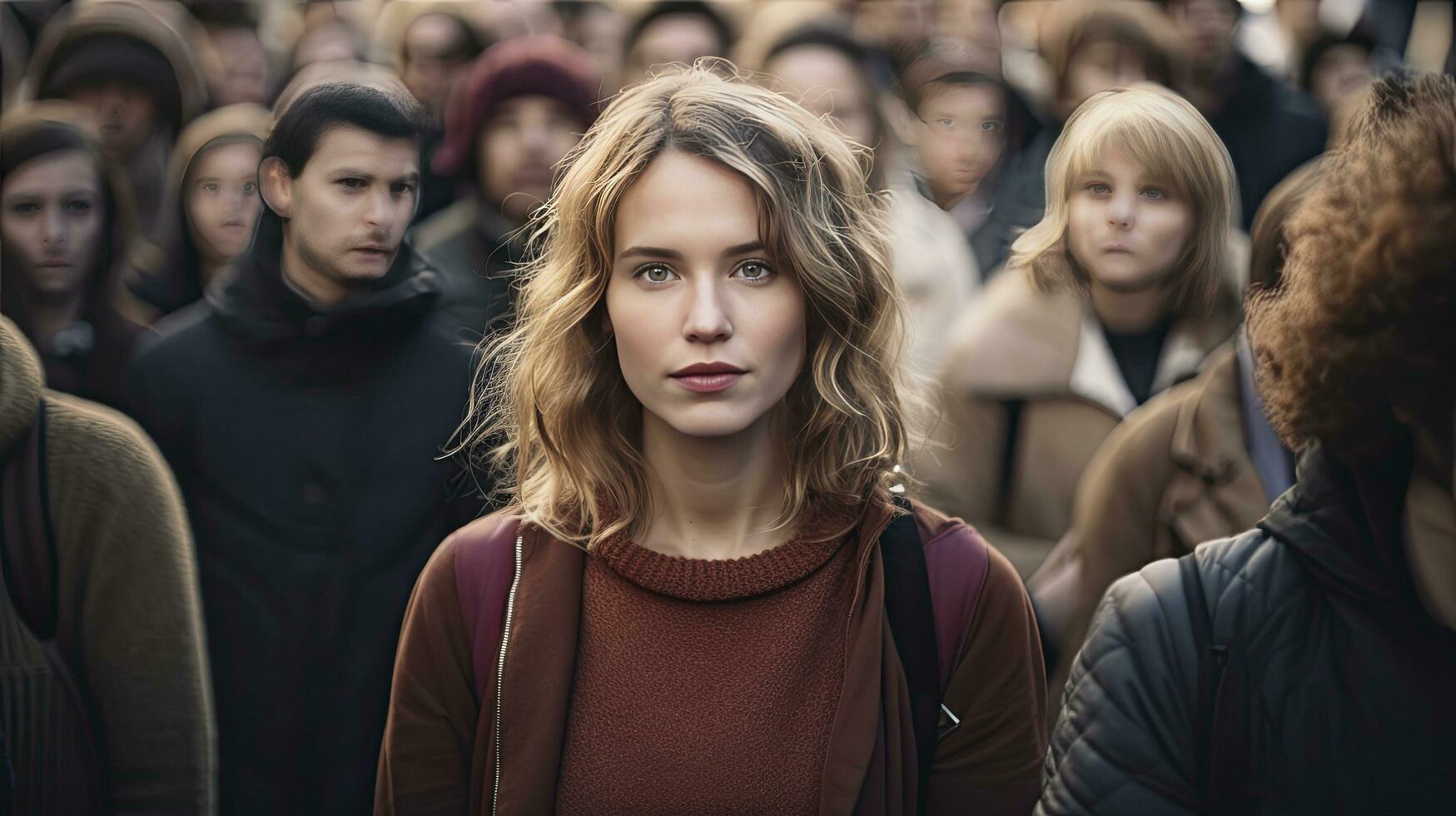 ai généré grand foule de navetteurs en marchant par le des rues photo