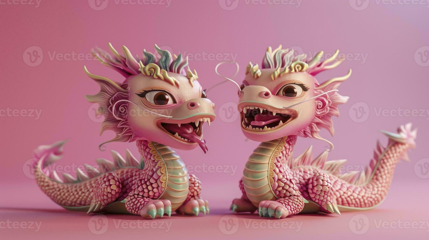 ai généré deux adorable chinois dragon bébés, célébrer le chinois Nouveau année festival, avec rose Balance et content expressions, 3d conception. photo