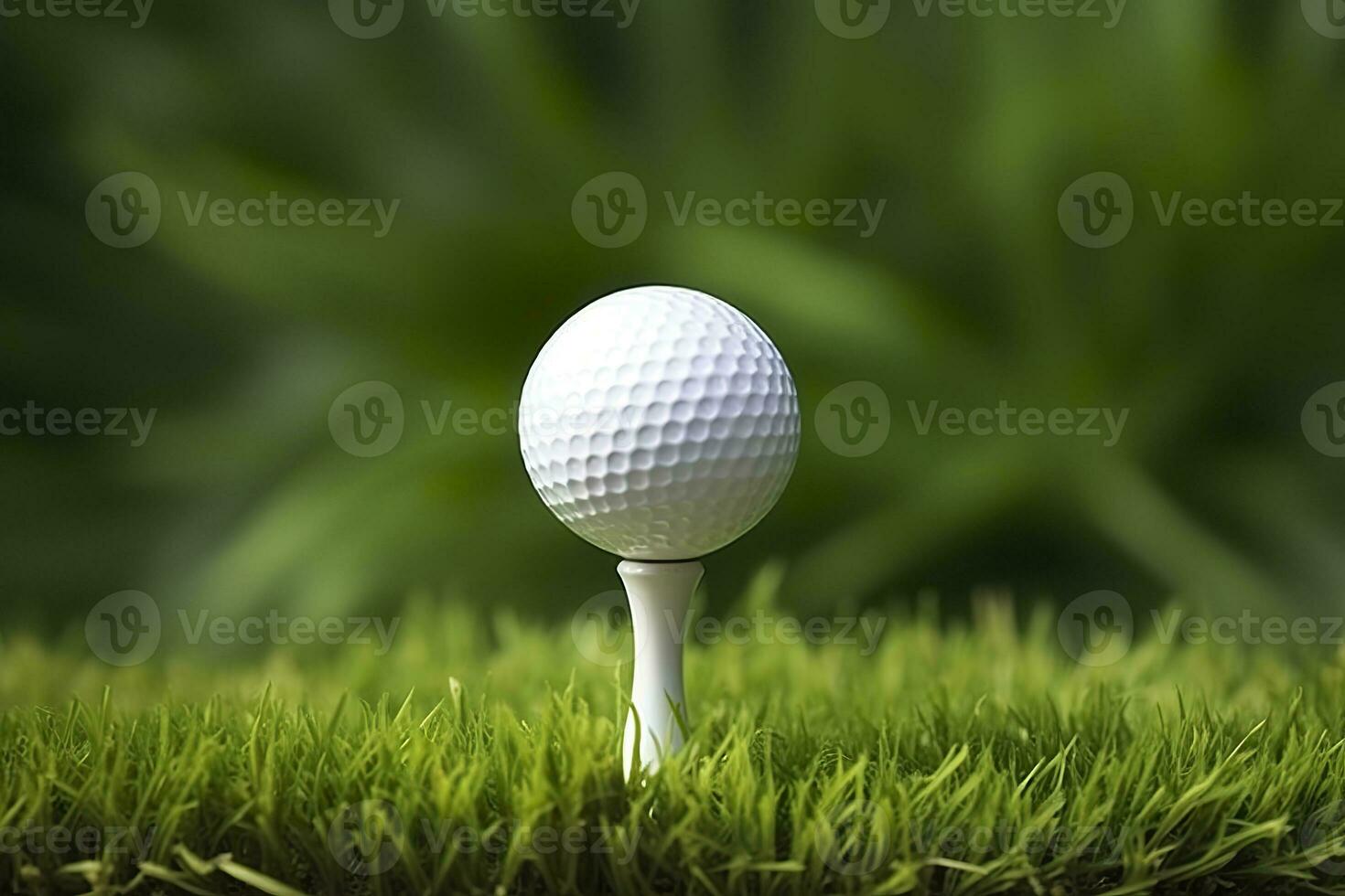 ai généré blanc le golf Balle sur en bois tee avec herbe. génératif ai photo