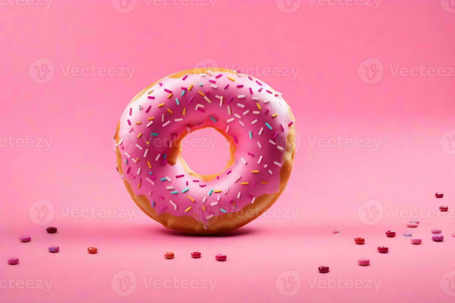 ai généré une Donut avec arrose sur une rose Contexte photo