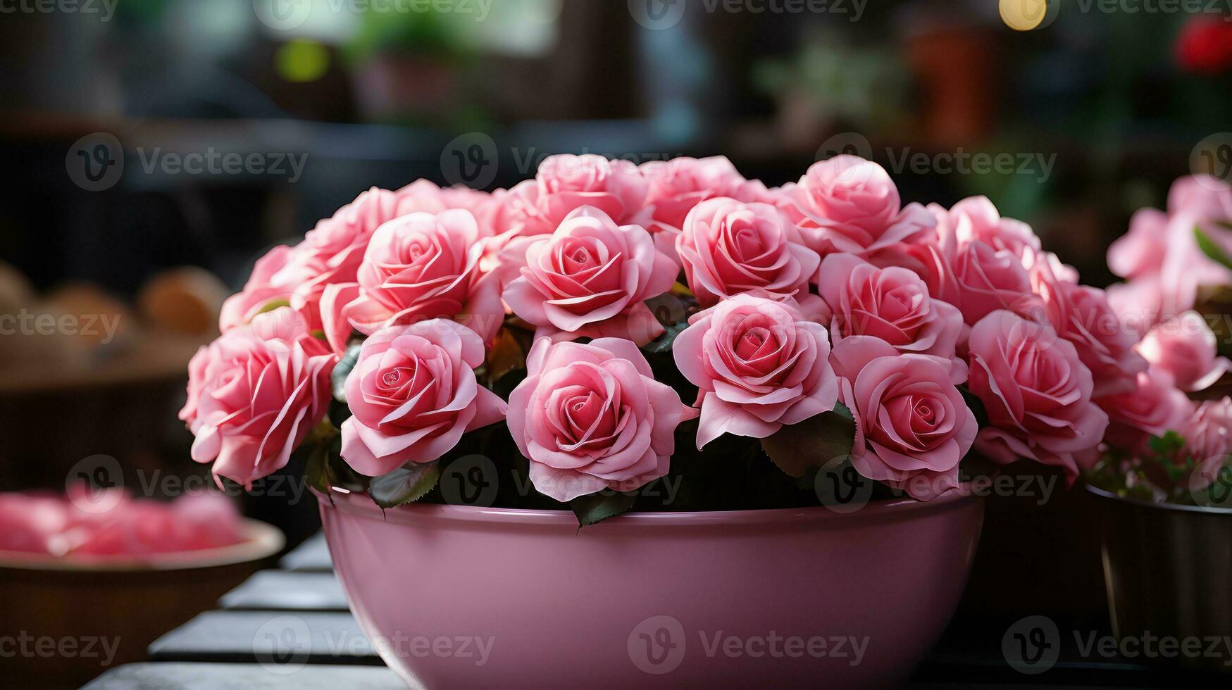 ai généré agrafe de des roses dans des pots dans une fleur magasin photo