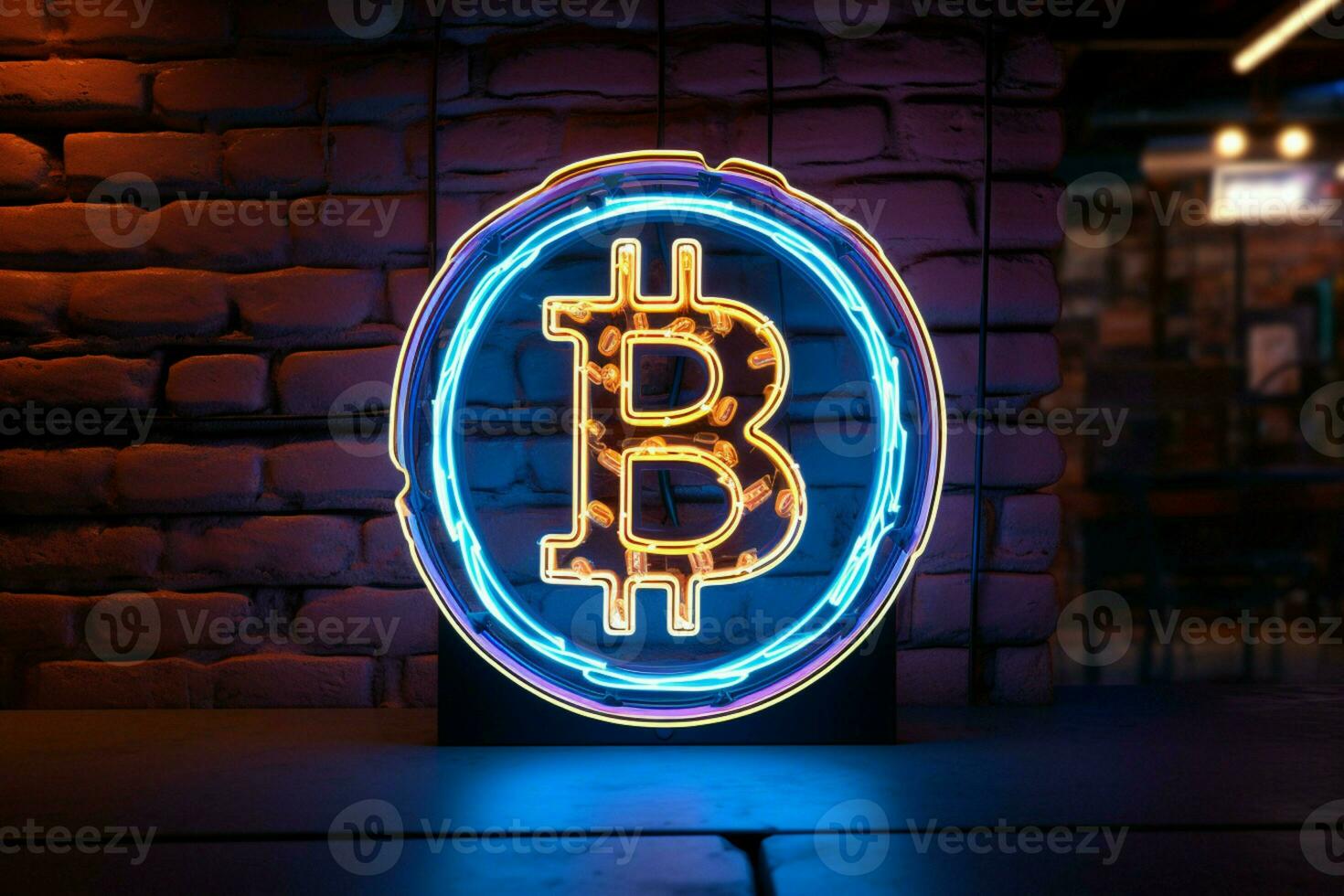 ai généré bitcoin éclat néon lampe illumine avec le symbole de crypto-monnaie photo