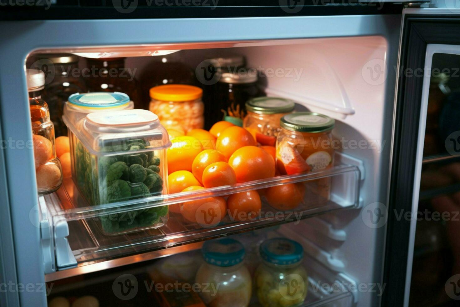 ai généré Frais de le frigo prise en dehors une nourriture récipient pour une délicieux traiter ai généré photo