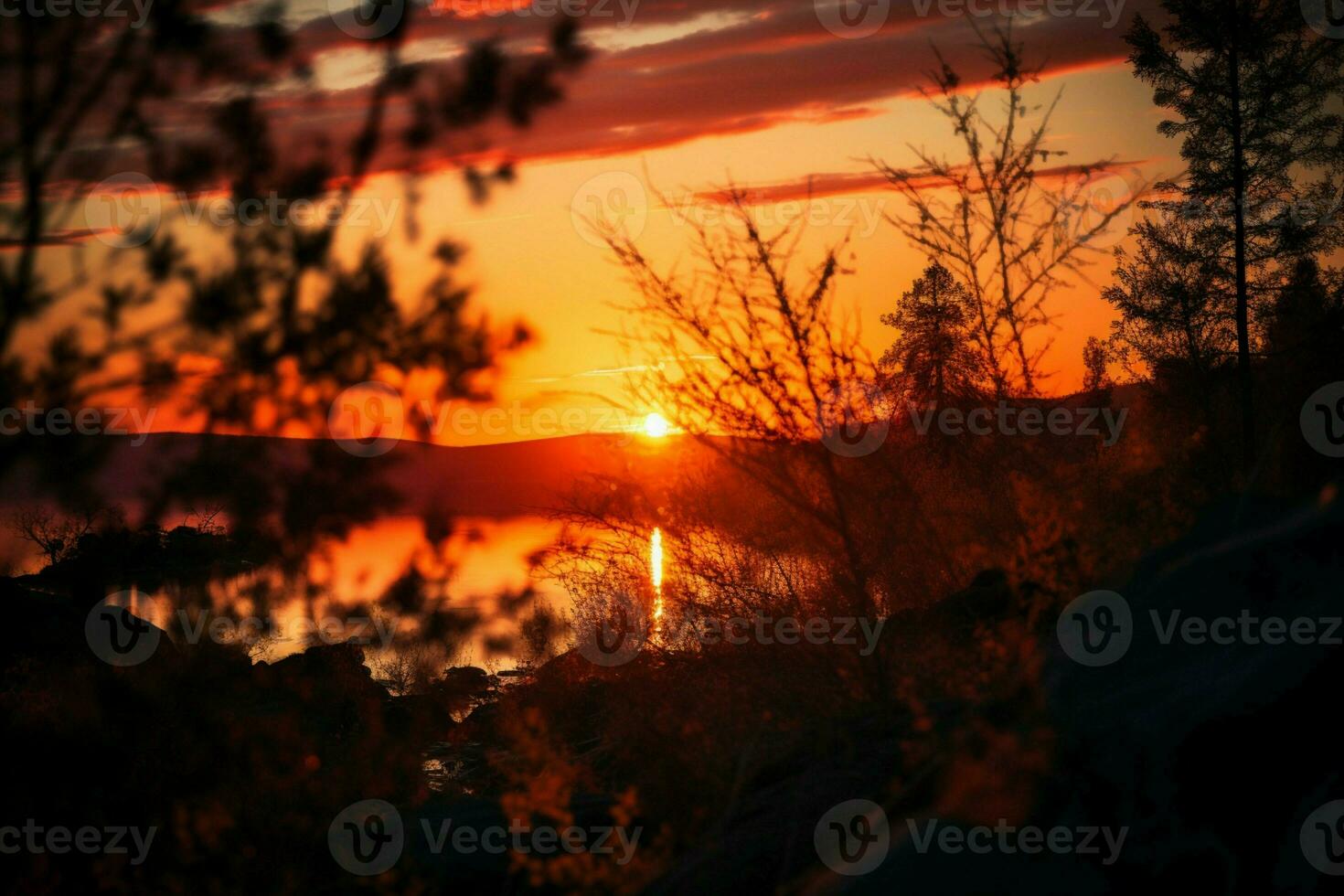 ai généré le coucher du soleil sérénité le tranquille beauté de le Soleil naufrage au dessous de le horizon ai généré photo