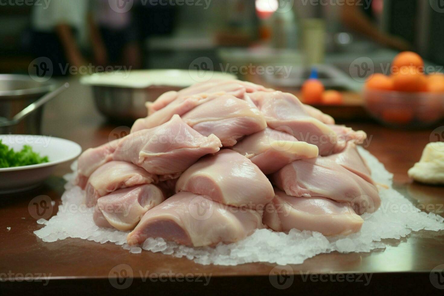 ai généré poulet Viande production processus de ferme à En traitement ai généré photo