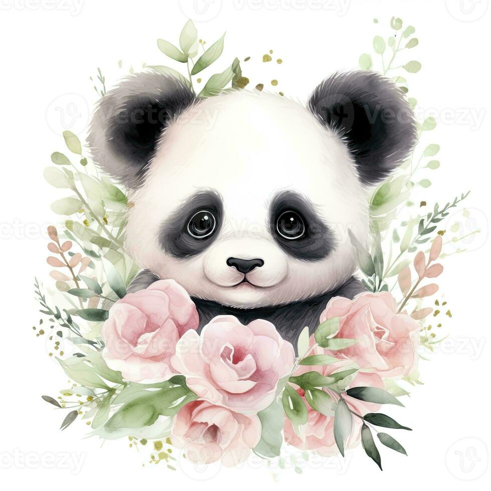 ai généré aquarelle fantaisie bébé Panda agrafe art isolé blanc Contexte. ai généré photo