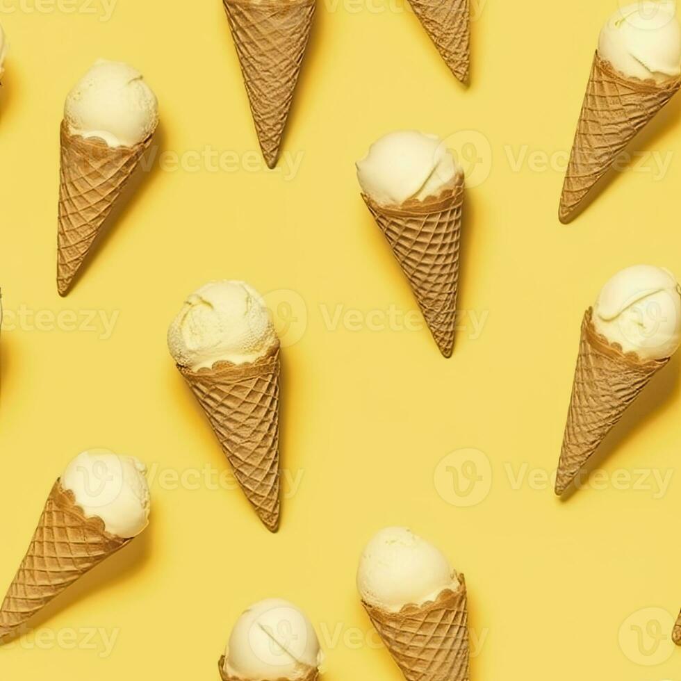 ai généré la glace crème modèle sur Jaune arrière-plan, Haut voir. ai généré photo