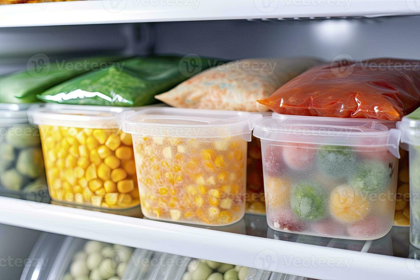 ai généré congelé nourriture dans le congélateur. congelé des légumes. ai généré photo