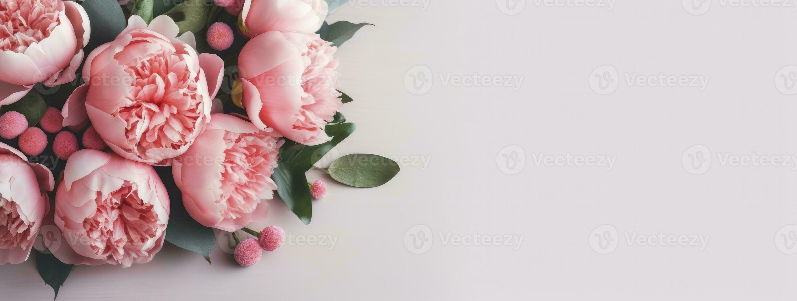 ai généré Frais bouquet de rose pivoines et des roses avec copie espace. ai généré photo