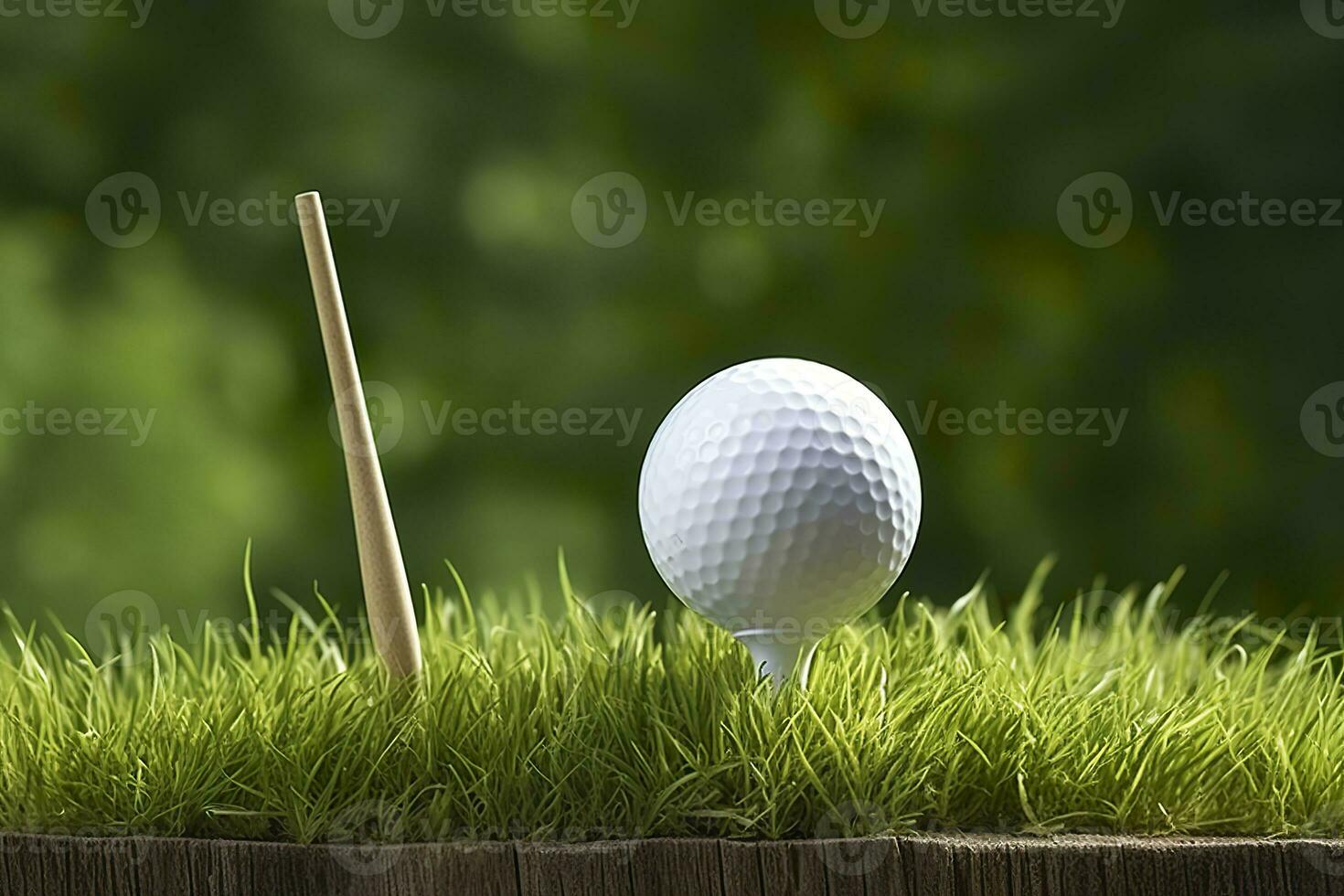 ai généré blanc le golf Balle sur en bois tee avec herbe. génératif ai photo