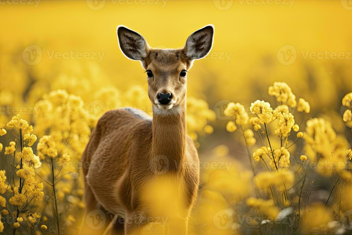 ai généré femelle chevreuil cerf avec magnifique fleur. ai généré photo