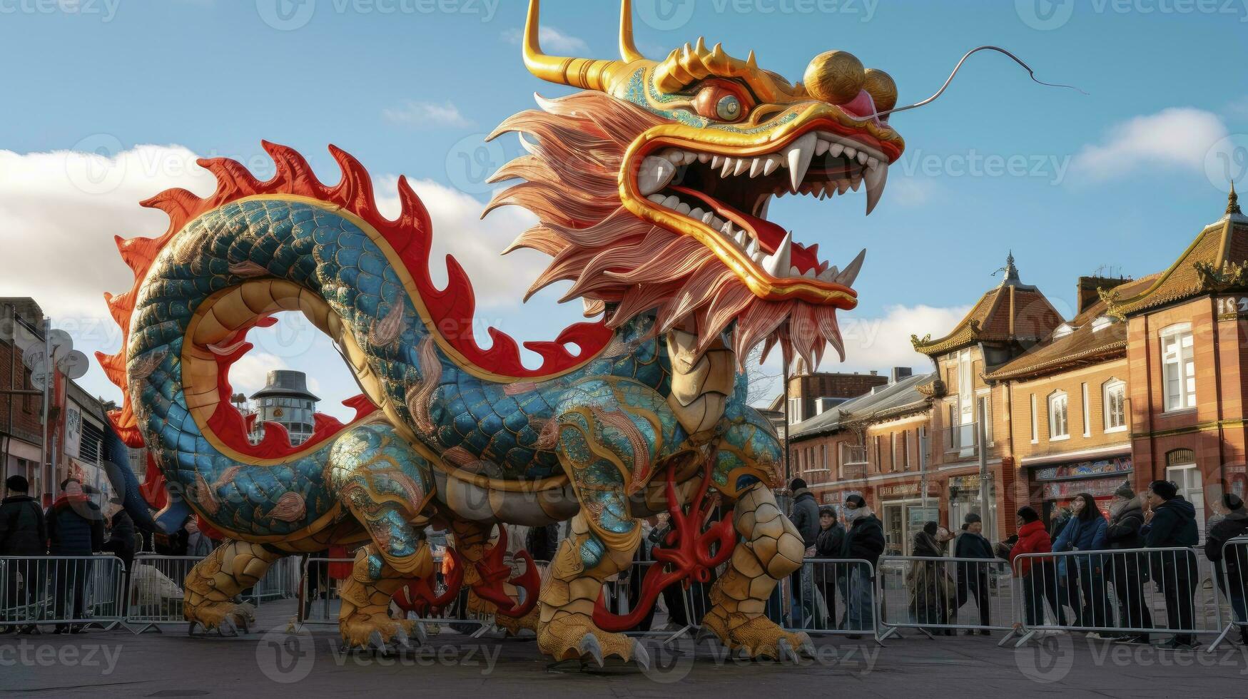 ai généré chinois dragon en dessous de une brillant ciel. ai généré photo