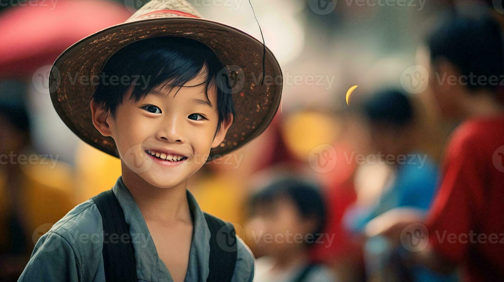 ai généré Jeune garçon souriant dans une chapeau photo