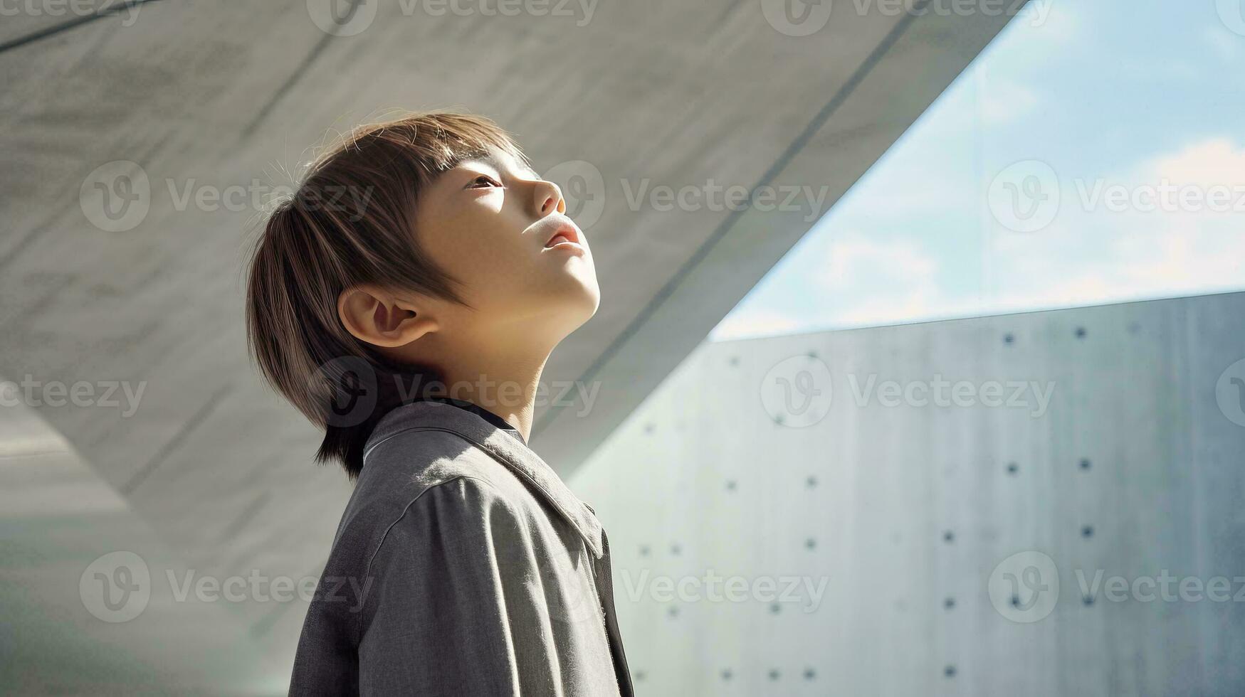 ai généré la personne permanent dans de face de bâtiment photo