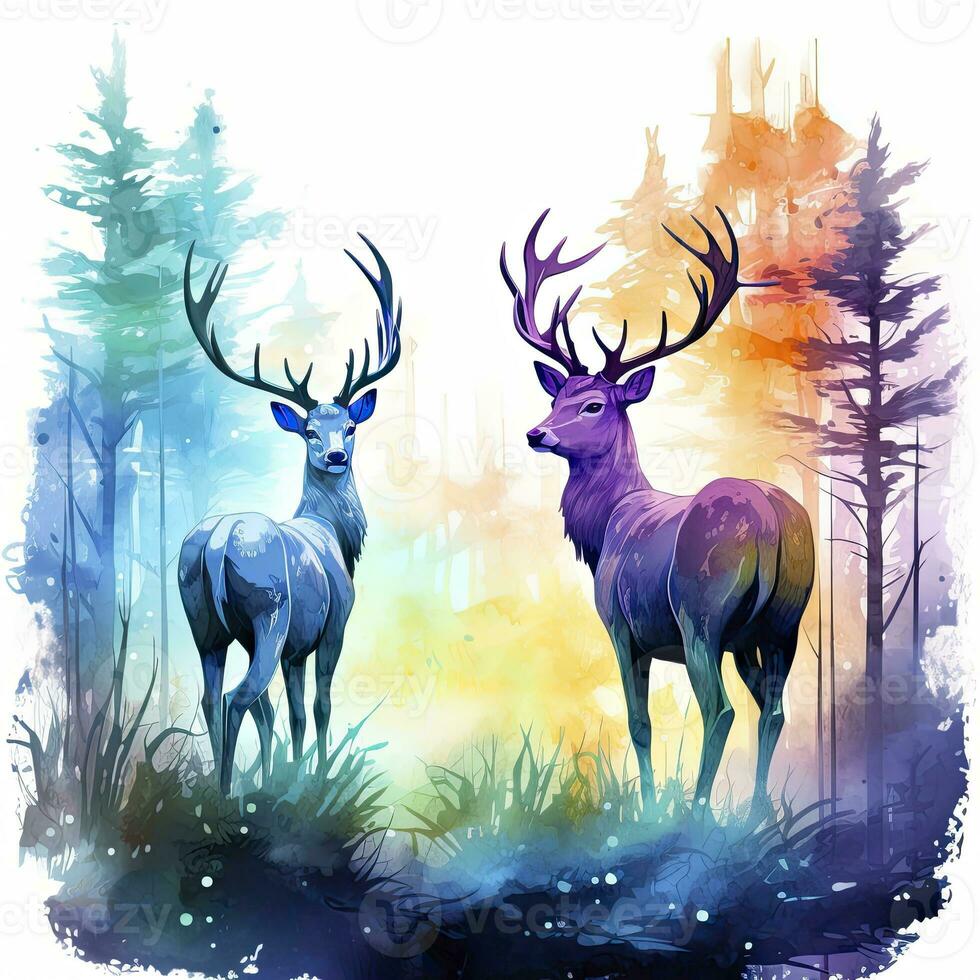 ai généré coloré cerfs dans forêt. T-shirt conception. ai généré photo