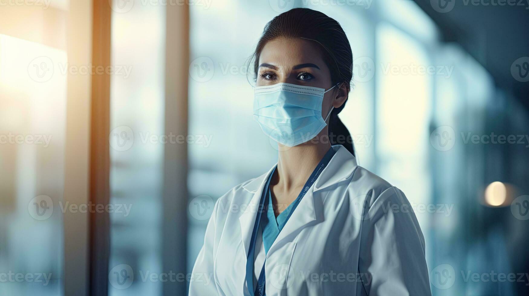 ai généré portrait de une professionnel médical médecin dans une clinique réglage photo