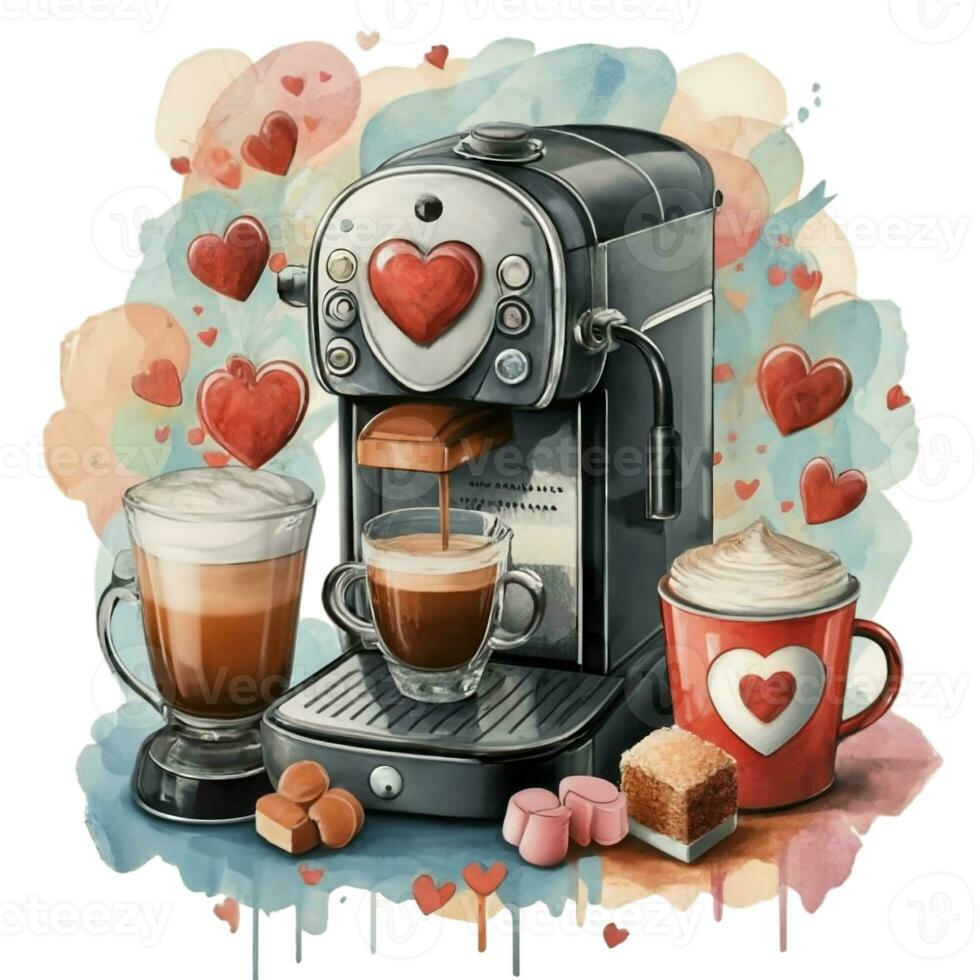 ai généré magnifique aquarelle graphique café plein de l'amour pour valentines journée photo