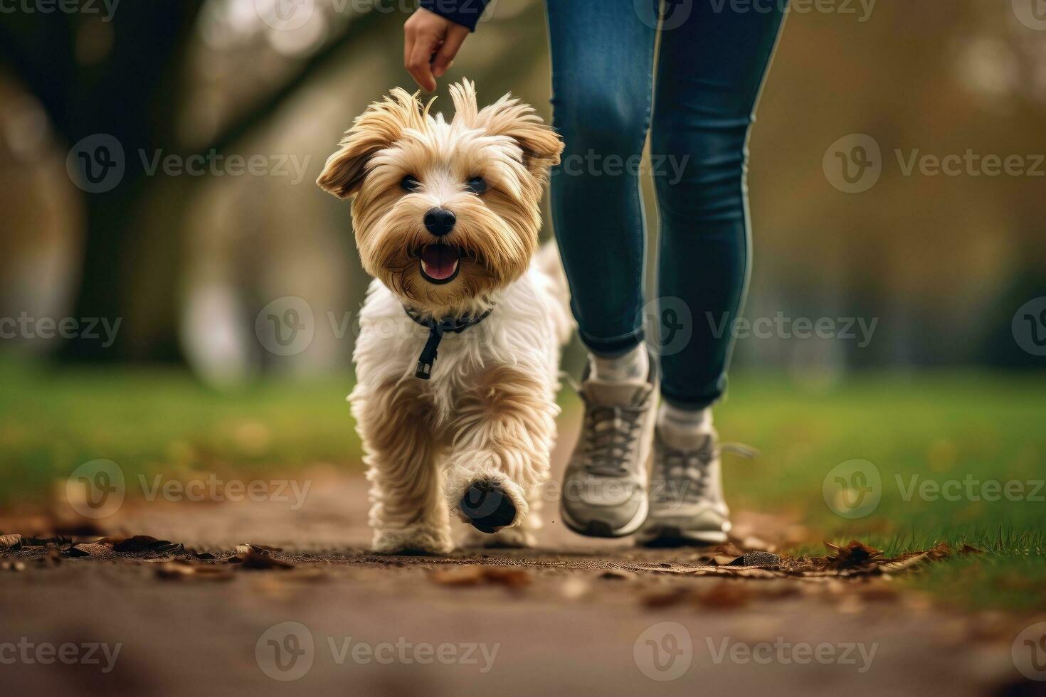 ai généré le séance photo de une content chien court avec ses propriétaire dans le parc, ai génératif