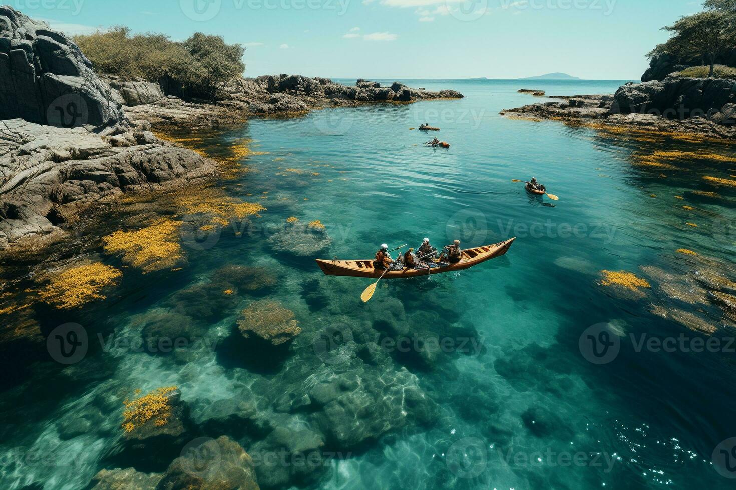 ai généré drone vue de gens Aller kayak photo