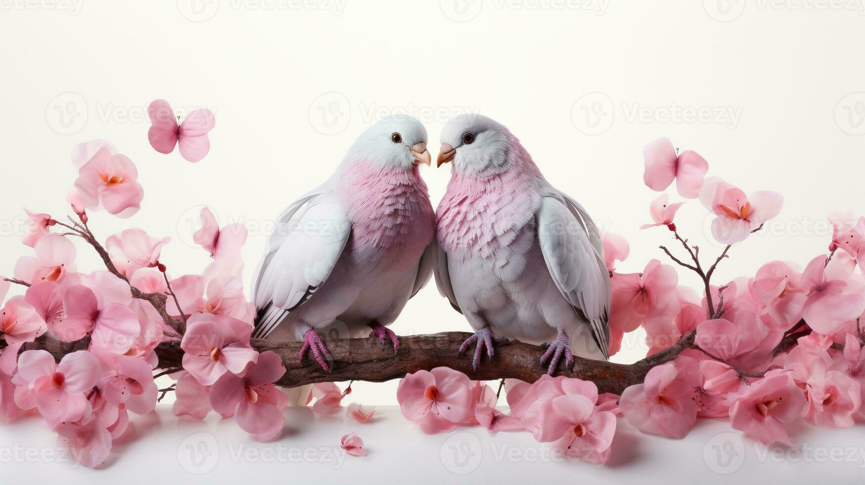 ai généré floraison arbre branche Valentin pigeons ai généré Contexte image photo