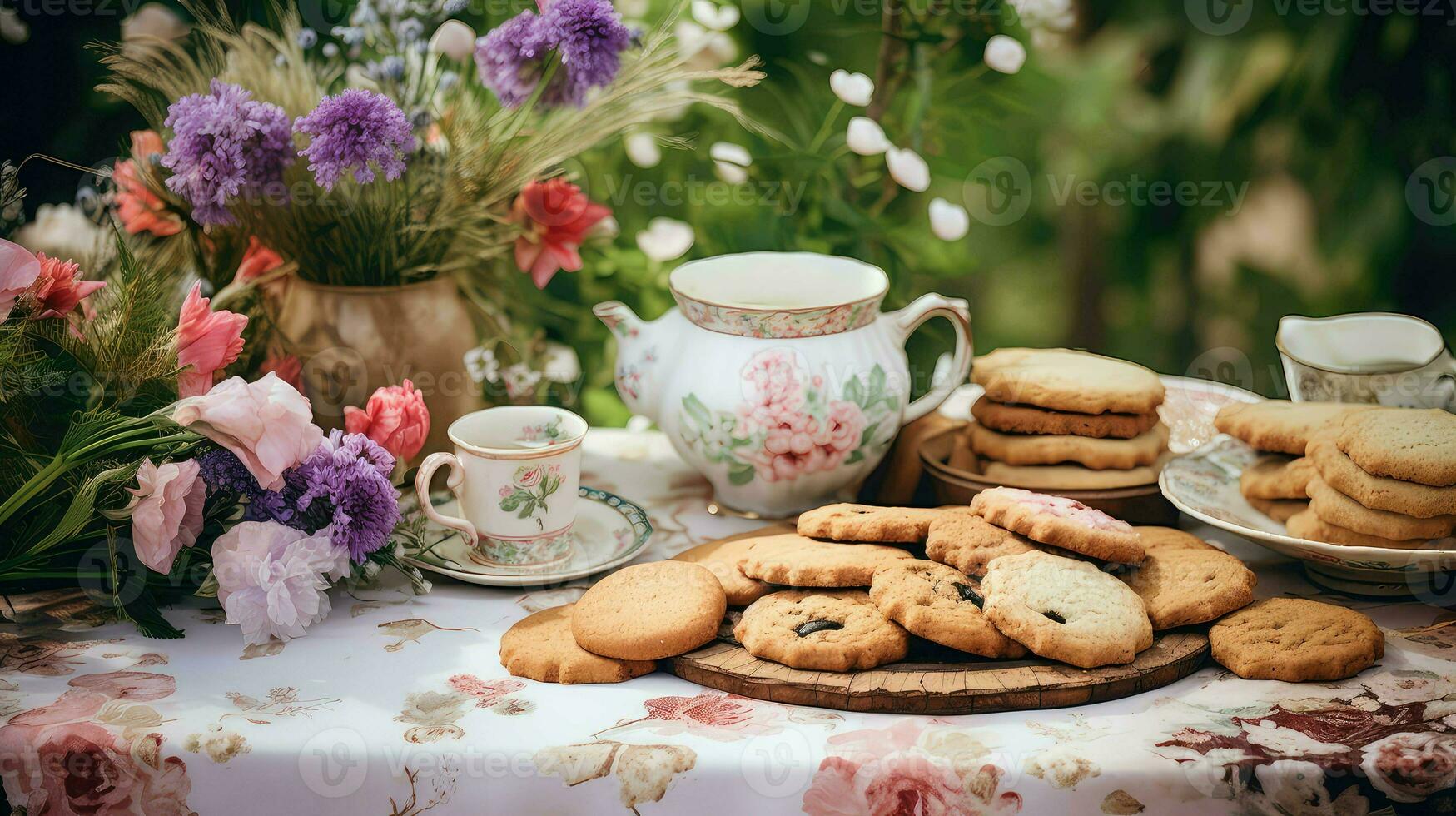 ai généré dessert table biscuits nourriture photo