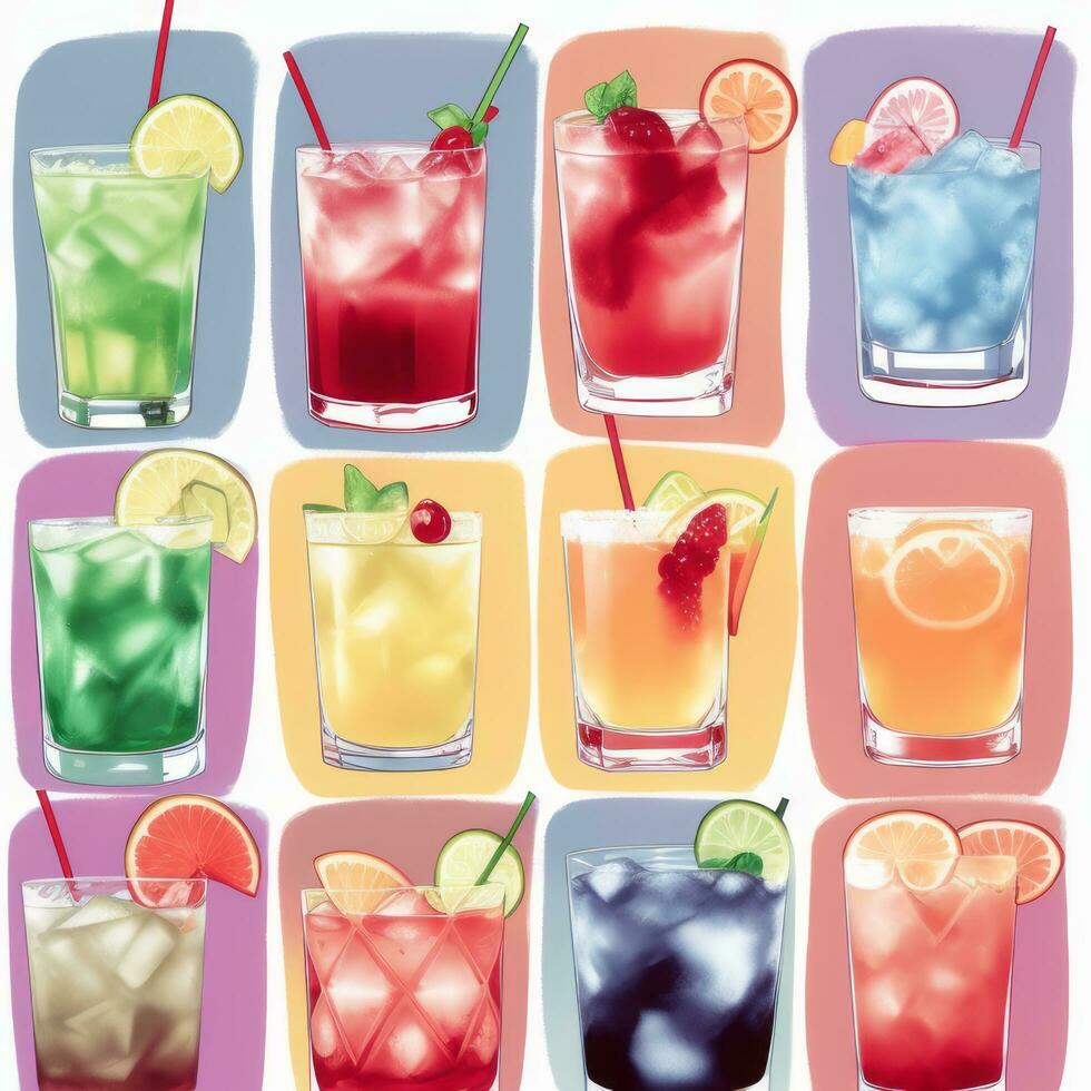 ai généré cocktail mocktail les boissons collection illustration l'eau Couleur Facile Contexte photo