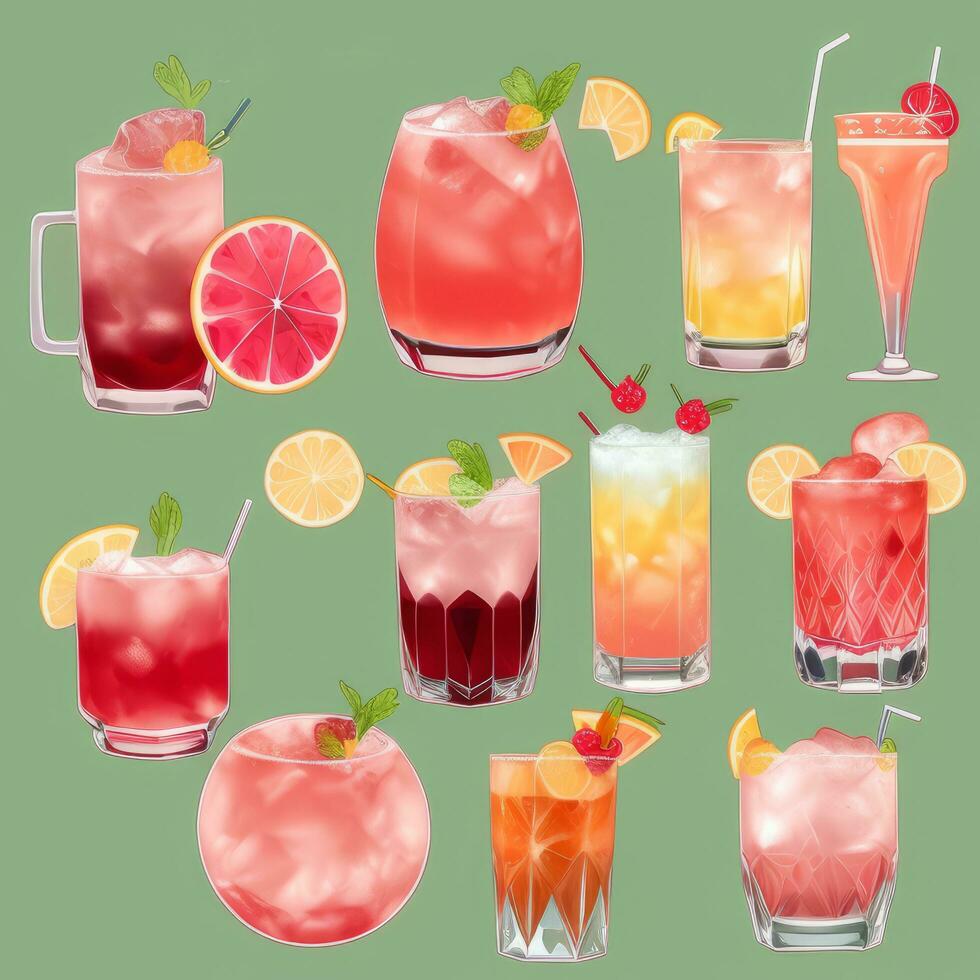 ai généré cocktail mocktail les boissons collection illustration l'eau Couleur Facile Contexte photo