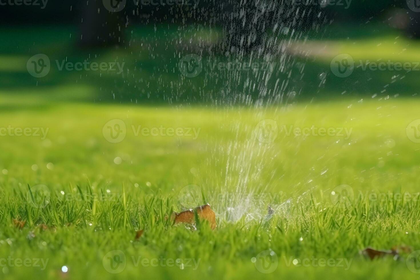 ai généré automatique jardin pelouse arroseur dans action arrosage herbe. neural réseau ai généré photo