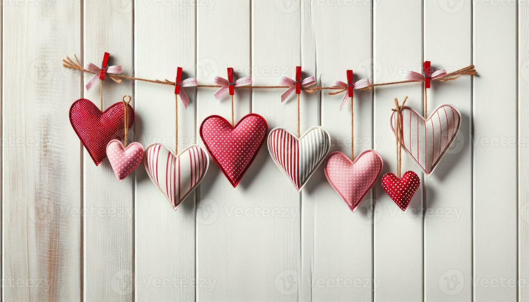 ai généré pendaison cœurs fabriqués à la main la Saint-Valentin journée décor photo
