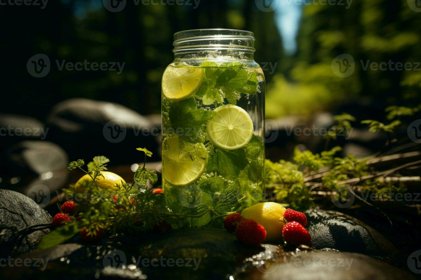 ai généré été indulgence la nature boire, nourriture, eau, vert couleur, et la glace photo