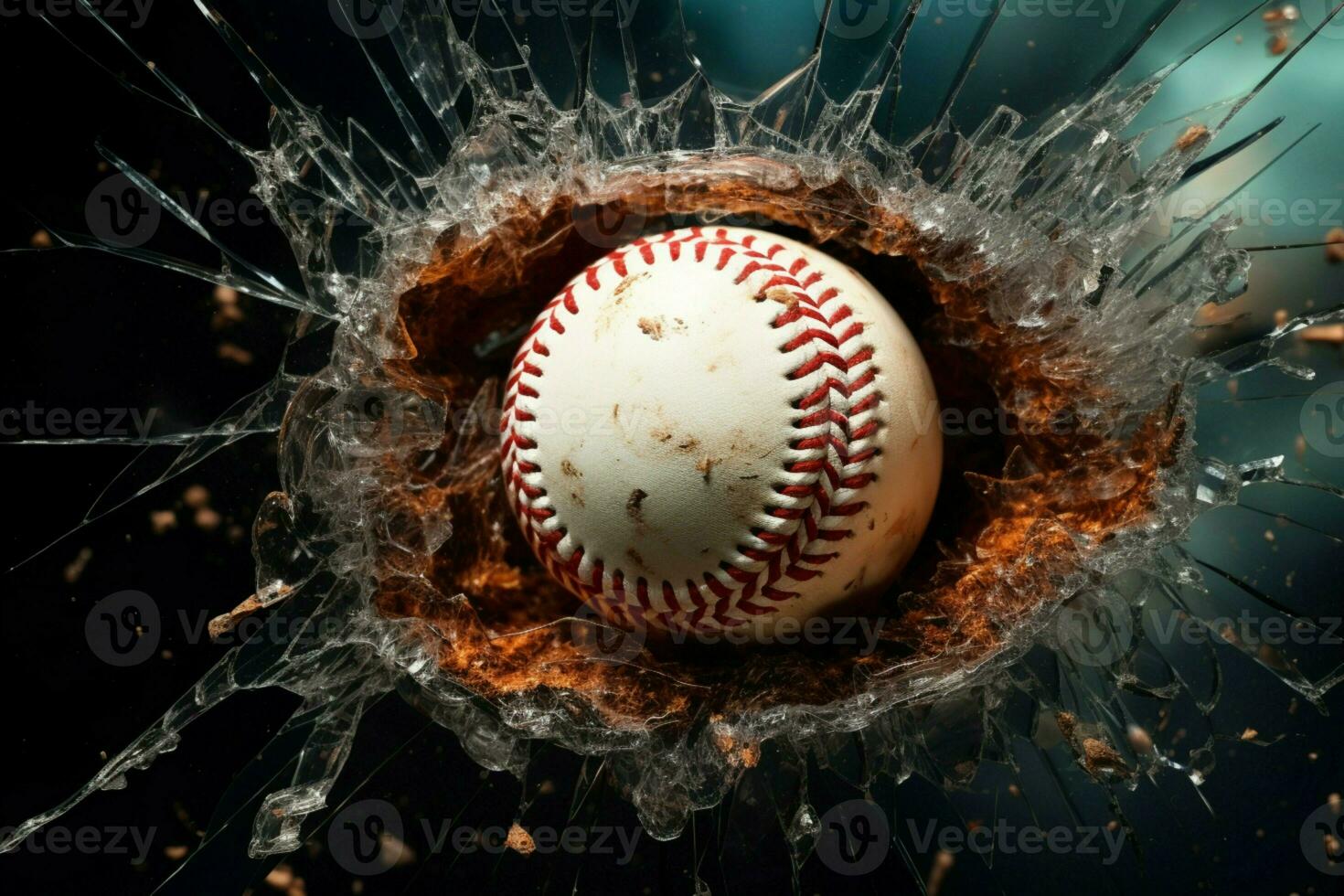 ai généré dynamique conception élément base-ball rupture par une brisé fenêtre photo