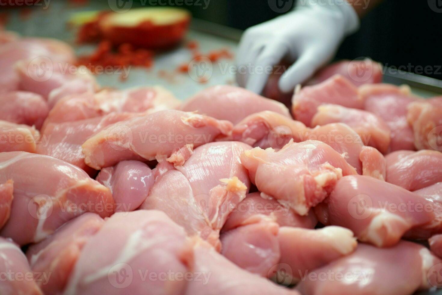 ai généré poulet Viande production processus de ferme à En traitement ai généré photo