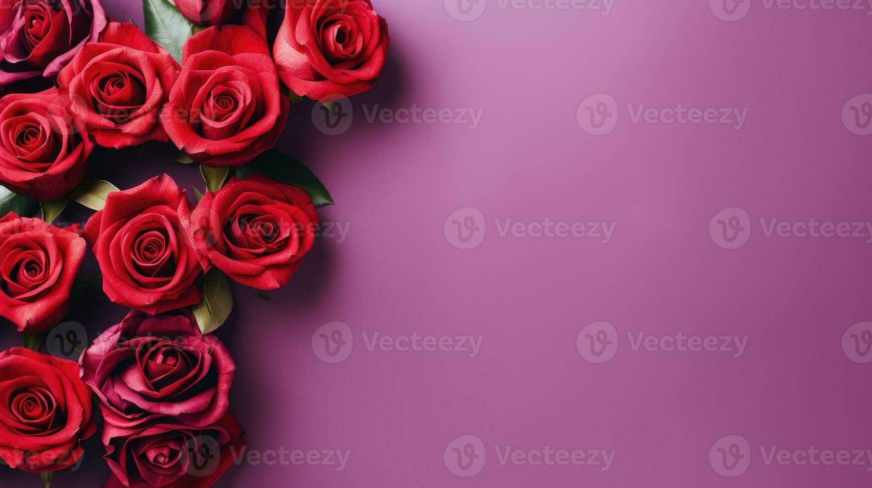 ai généré une groupe de rouge des roses sur une violet Contexte photo