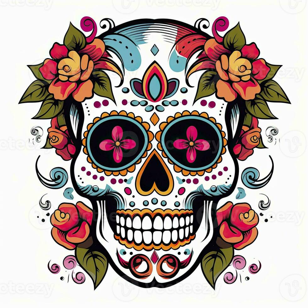 ai généré mexicain des roses crâne. mexicain des roses crâne. dia de los muertos shugar coloré diriger. ai généré photo