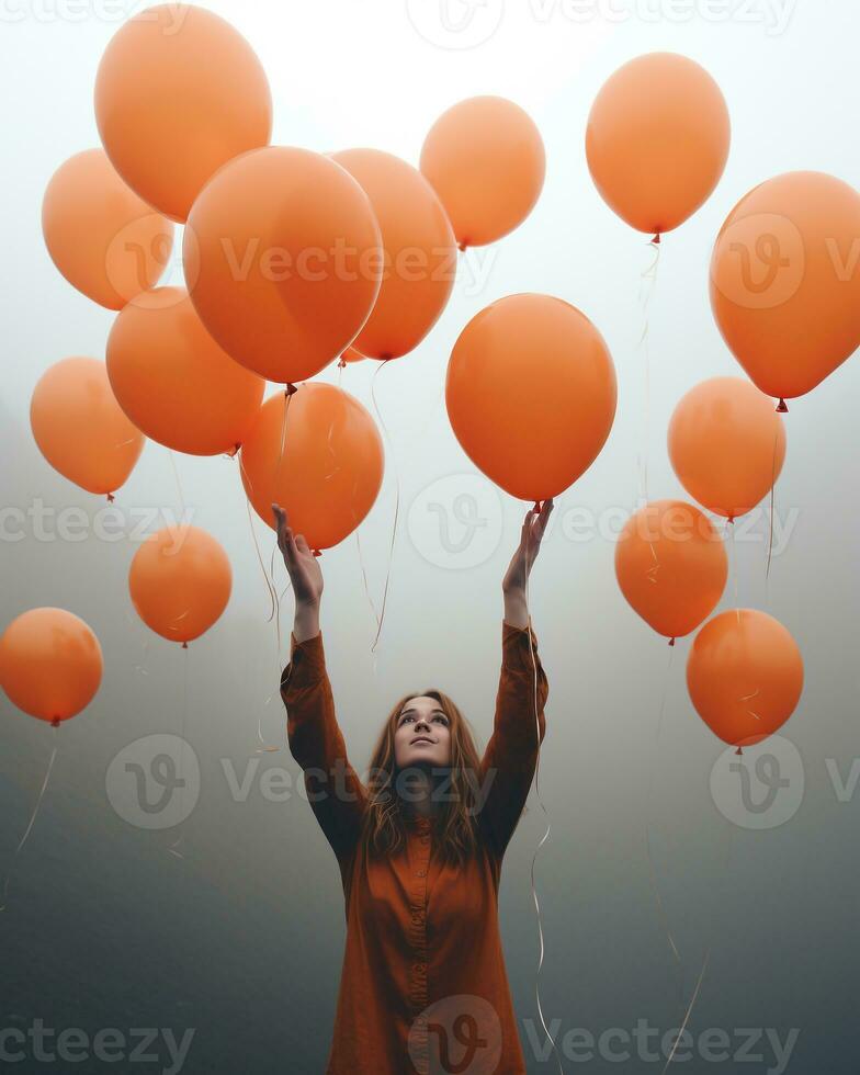 ai généré une fille posant avec des ballons dans une conceptuel la photographie photo