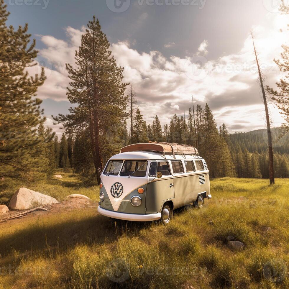 ai généré Voyage avec caravane photo