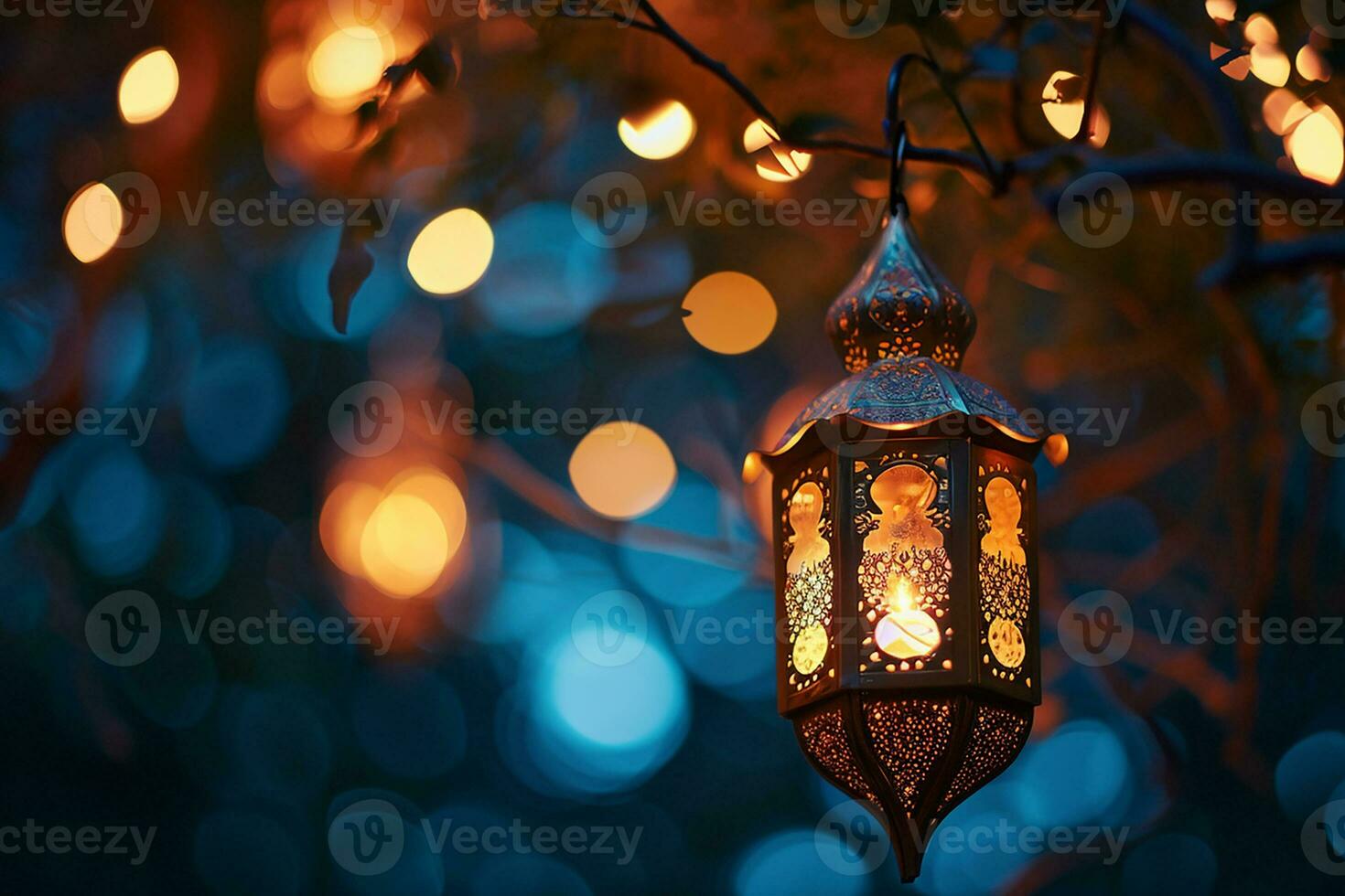 ai généré un illuminé arabe coloré pendaison Ramadan lanterne photo